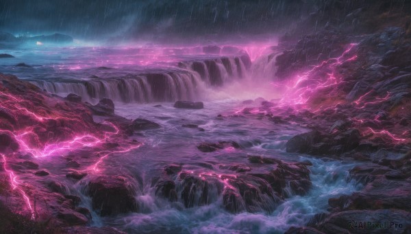 The elegance of a lightning in a idyllic rainy outdoors