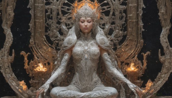 A female captured in a enchanting fiery dynamic scene