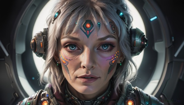 A stunning portrayal of a cyborg in a lush dynamic scene