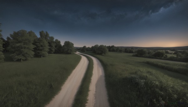 A charming sunset outdoors with a landscape