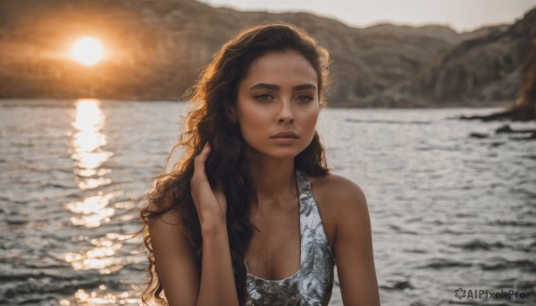 A breathtaking view of a female in sunset outdoors