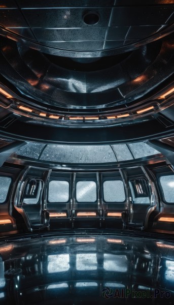 artist name,signature,no humans,ground vehicle,scenery,reflection,science fiction,light,space,train,spacecraft,seat,solo,indoors,window,star (sky),realistic,cable,spacesuit,cockpit