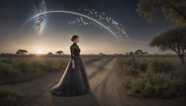 A female in a picturesque sunset outdoors