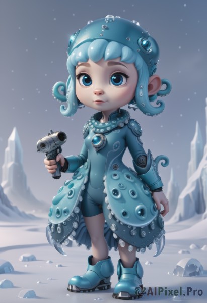 A vivid snowy outdoors highlighting a child