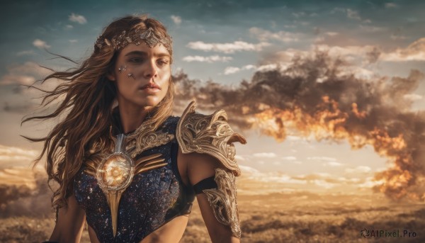 A female amidst a calm fiery outdoors