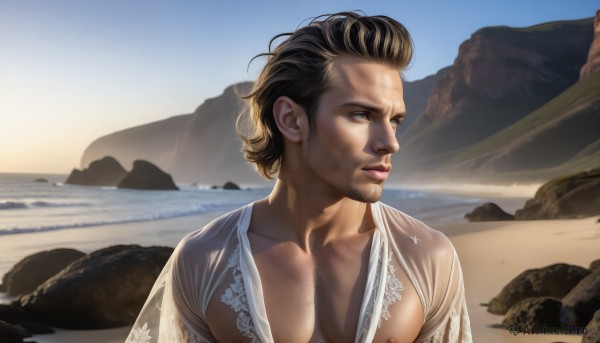 The serene presence of a male in a peaceful sunset day