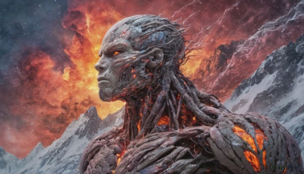 A majestic fiery outdoors featuring a male