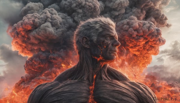 A glimpse of a male in a picturesque fiery cloud