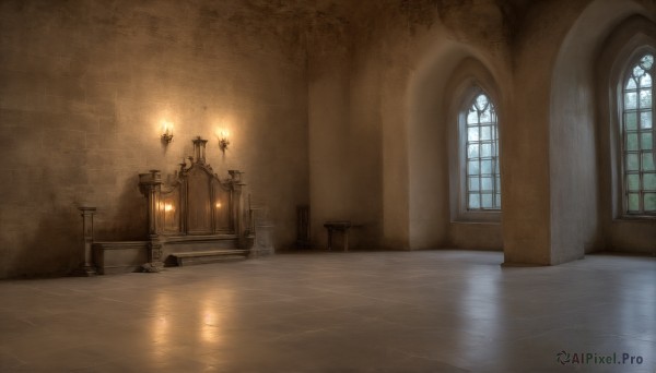 HQ,day,indoors,water,no humans,window,chair,table,sunlight,scenery,reflection,light rays,stairs,door,light,lamp,candle,hallway,church,candlestand,chandelier,fire,wooden floor,fantasy,wall,pillar,reflective floor,wooden chair