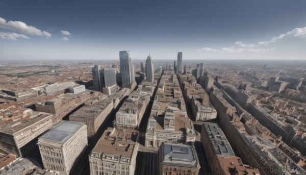 outdoors,sky,day,cloud,blue sky,no humans,ocean,from above,ground vehicle,building,scenery,city,horizon,road,cityscape,skyscraper,rooftop,water,cloudy sky,landscape,real world location