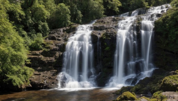 The charm of a waterfall in a tranquil day