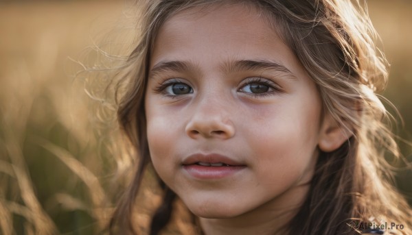 1girl,solo,long hair,looking at viewer,brown hair,brown eyes,parted lips,teeth,signature,blurry,black eyes,lips,blurry background,portrait,close-up,freckles,realistic,nose,choker,artist name,eyelashes