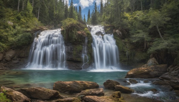 A ethereal day featuring a waterfall