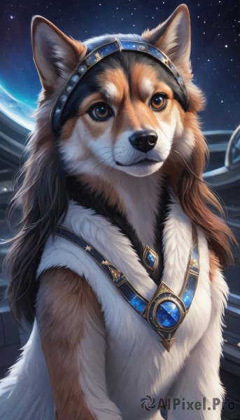 A dynamic view of a dog in night sky
