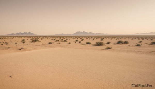 monochrome,outdoors,sky,no humans,ocean,beach,grass,scenery,rock,mountain,sand,horizon,field,landscape,mountainous horizon,shore,desert,footprints