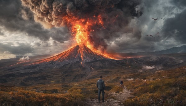 A male amidst a idyllic fiery outdoors