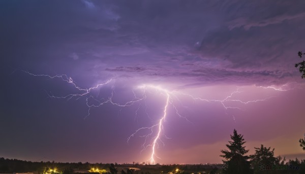 A ethereal sunset outdoors featuring a lightning