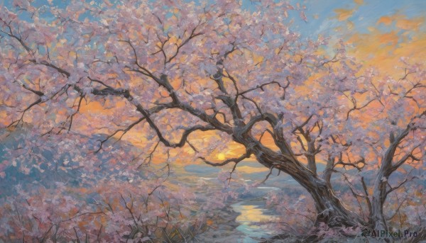 A stunning landscape within a lush sunset day