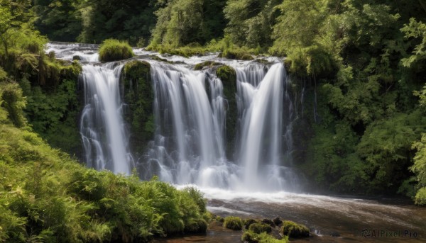 A vivid day highlighting a waterfall