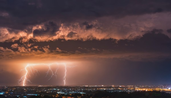 The majestic beauty of a lightning set within a calm sunset outdoors