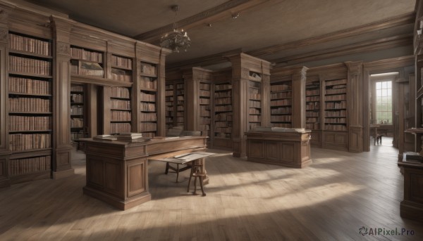 day,indoors,book,no humans,window,shadow,chair,table,sunlight,curtains,scenery,light rays,wooden floor,door,bookshelf,lamp,shelf,book stack,library,ceiling,ladder,ceiling light,wooden chair,desk,candlestand,chandelier