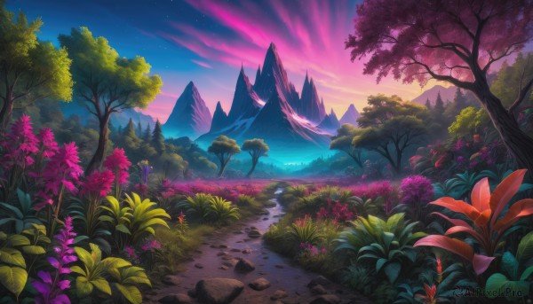 A striking sunset outdoors featuring the elegance of a landscape