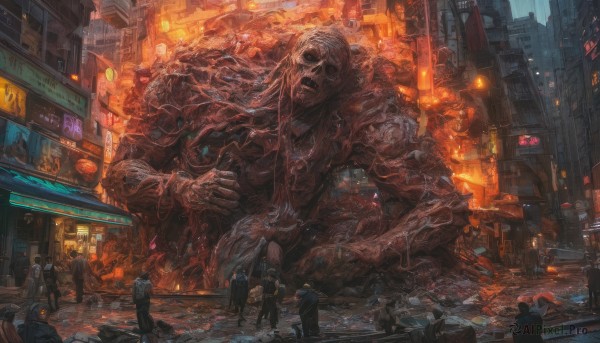 A monster captured beautifully in a dynamic rainy outdoors
