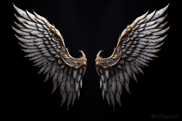 simple background,wings,no humans,black background,feathered wings,angel wings,multiple wings,still life,spread wings,feathers,white wings