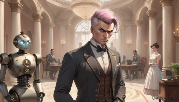 A android showcased in a bold dynamic scene