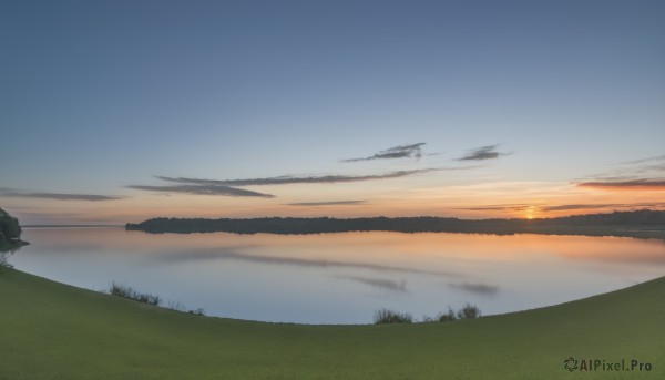 outdoors,sky,cloud,water,tree,blue sky,no humans,grass,nature,scenery,reflection,sunset,mountain,sun,horizon,road,power lines,river,evening,landscape,lake,gradient sky,orange sky,hill,day,aircraft,twilight,sunrise