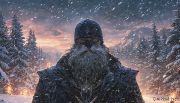 A stunning portrayal of a male in a breathtaking snowy outdoors