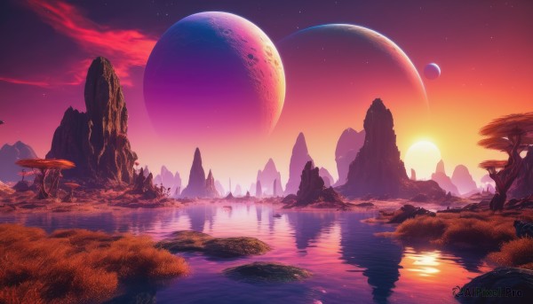 A landscape in a dynamic sunset outdoors