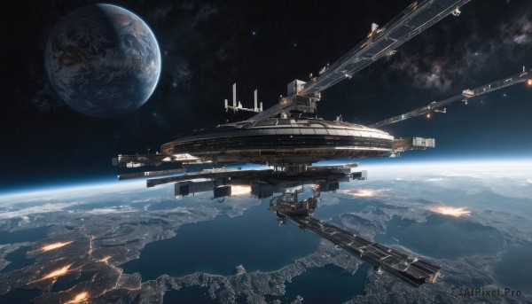 A spacecraft framed by the beauty of a lush scenery