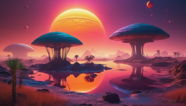 A landscape framed by the beauty of a lush sunset outdoors