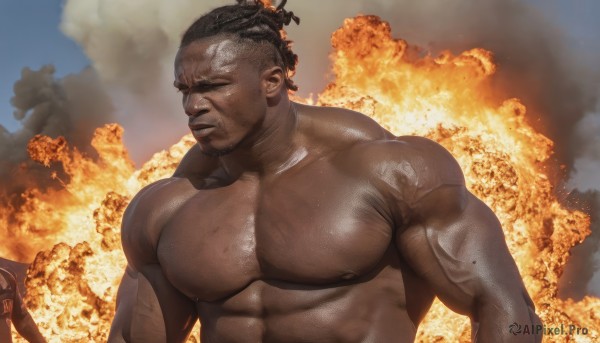 A unique view of a male in fiery cloud