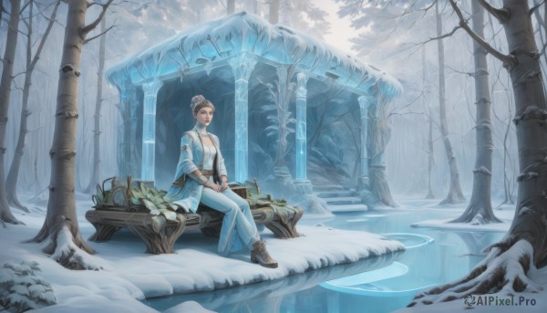 A female caught in a peaceful snowy outdoors