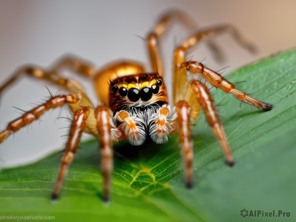 solo,looking at viewer,full body,artist name,blurry,black eyes,no humans,depth of field,blurry background,animal,watermark,bug,web address,claws,blurry foreground,realistic,animal focus,whiskers,silk,spider web,spider,grass,monster