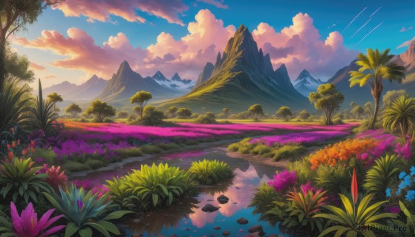 A stunning landscape within a beautiful sunset outdoors