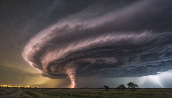 A lightning in a breathtaking sunset outdoors
