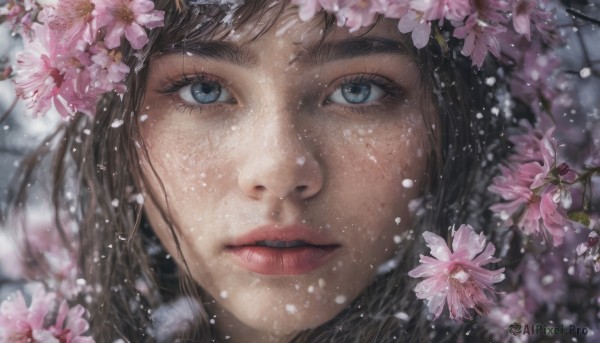 A breathtaking cherry blossoms featuring a female