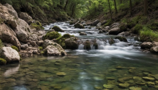 A waterfall in a picturesque day