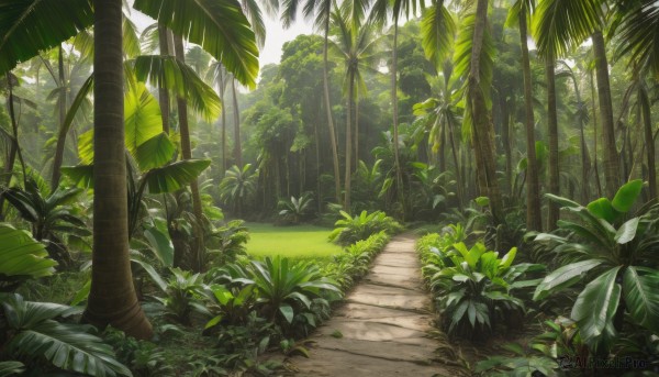 outdoors,day,tree,dutch angle,no humans,leaf,sunlight,grass,plant,nature,scenery,forest,palm tree,road,bush,green theme,path