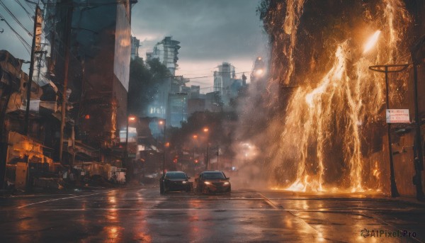 A motor vehicle set against the backdrop of a captivating rainy outdoors