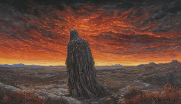 A tranquil view of a monster in sunset outdoors