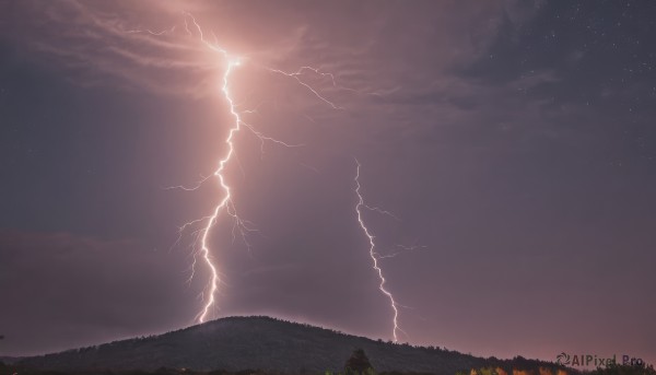 A majestic image of a lightning in sunset outdoors