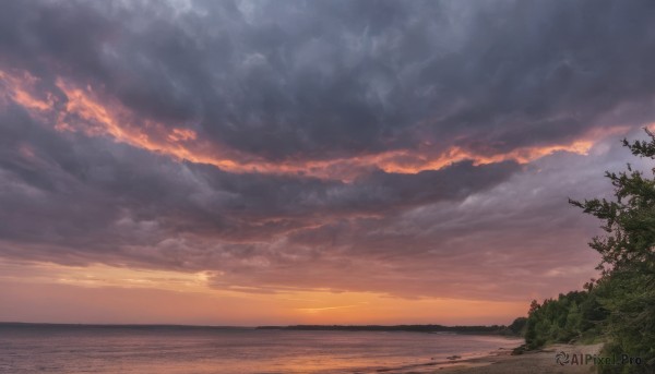 A landscape showcased in a tranquil sunset outdoors