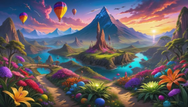A landscape framed by the beauty of a majestic sunset outdoors