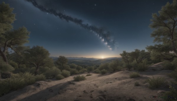 A majestic sunset outdoors featuring a landscape