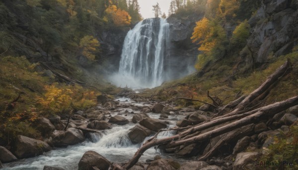 A waterfall set against the backdrop of a serene day