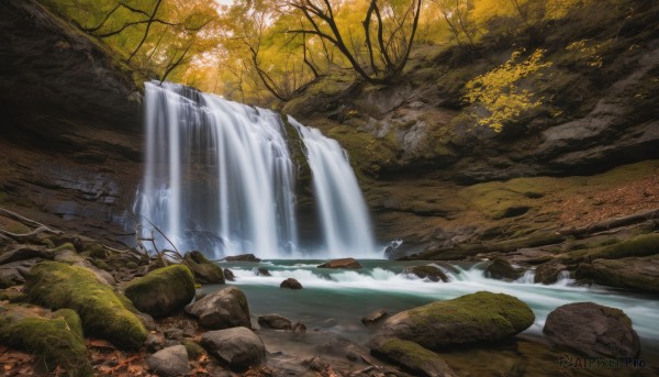 A stunning portrayal of a waterfall in a breathtaking day